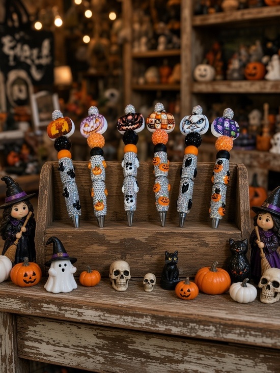 Hand Crafted Other - Handcrafted Halloween Decorative Sparkle Rhinestone Pens - Orange & Black- NWT